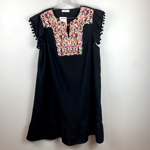 Floral Embroidered Pom Pom Sleeve Shift Dress NEW! - Picture 6 of 12